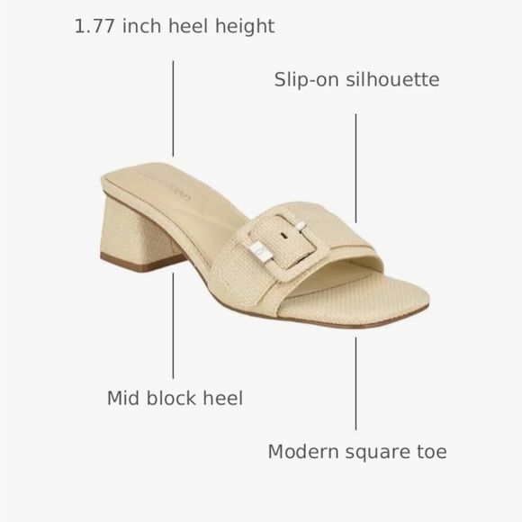 $3 💕5/$15 Calvin Klein Airella Beige Buckle Block Heel Slide Sandals - Picture 2 of 9